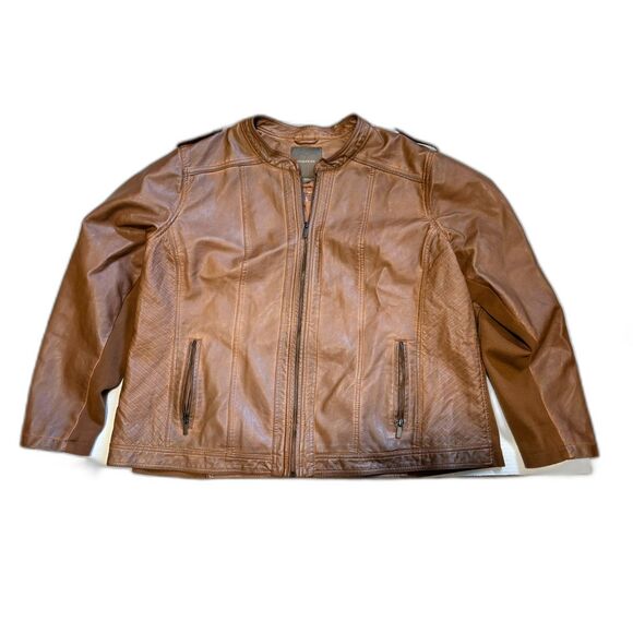 Maurices Women’s Plus Size 3X Faux Leather Moto Jacket Brown Zip Front Pockets - Picture 1 of 8